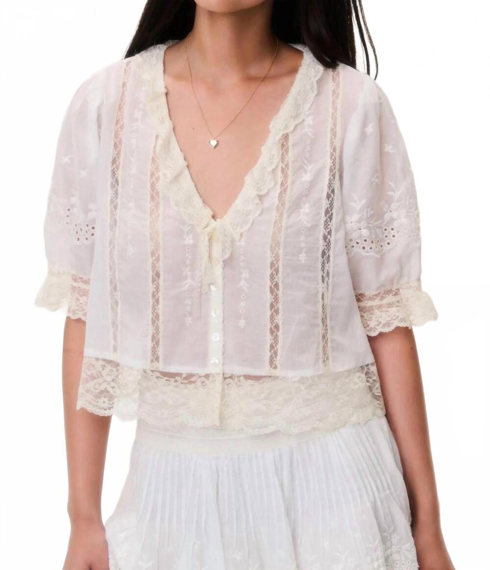 NEW LOVESHACKFANCY maurelle cotton lace blouse in ivory